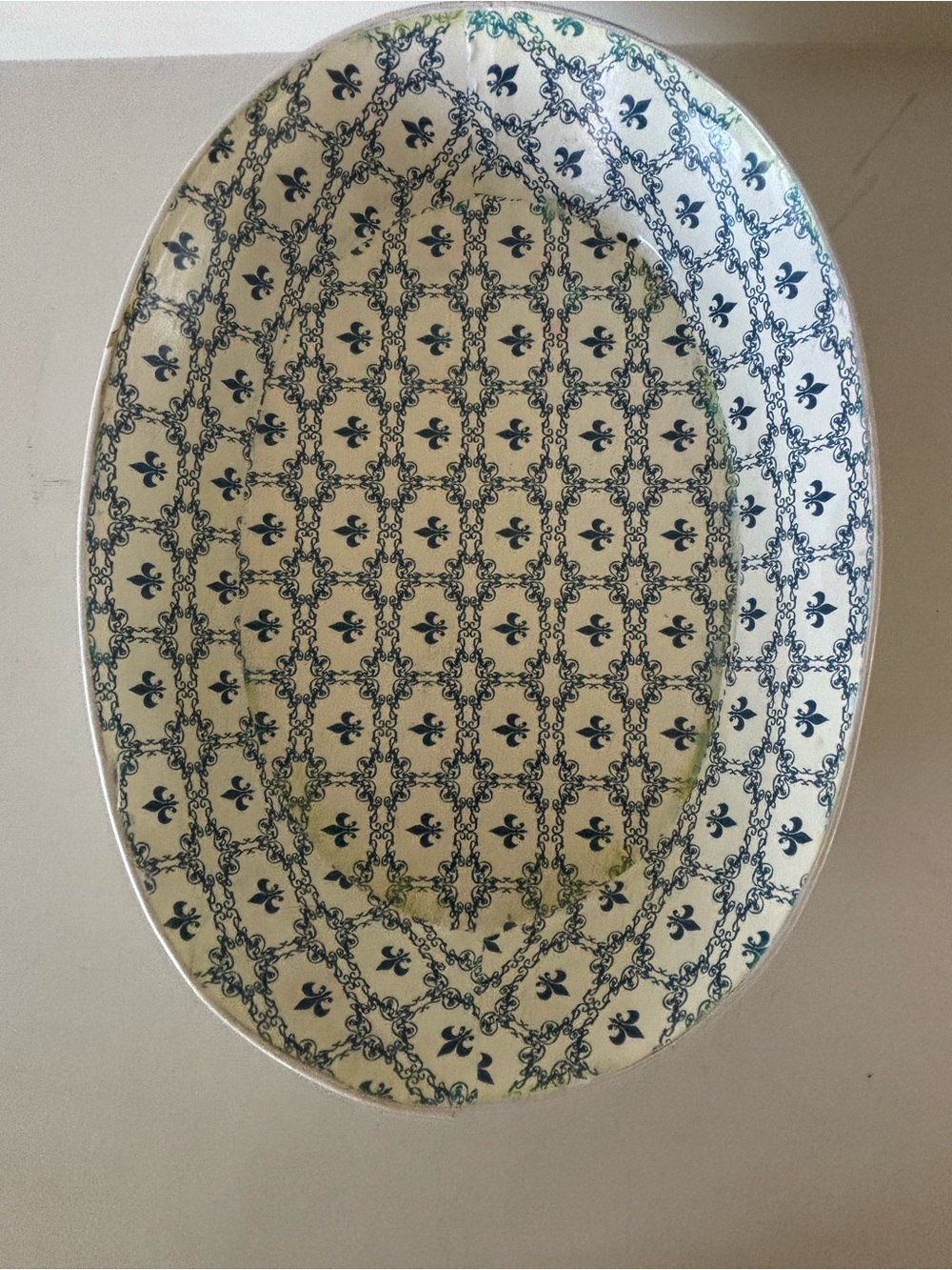 Creative Co-Op White Oval Decorative Tray with Blue Accents